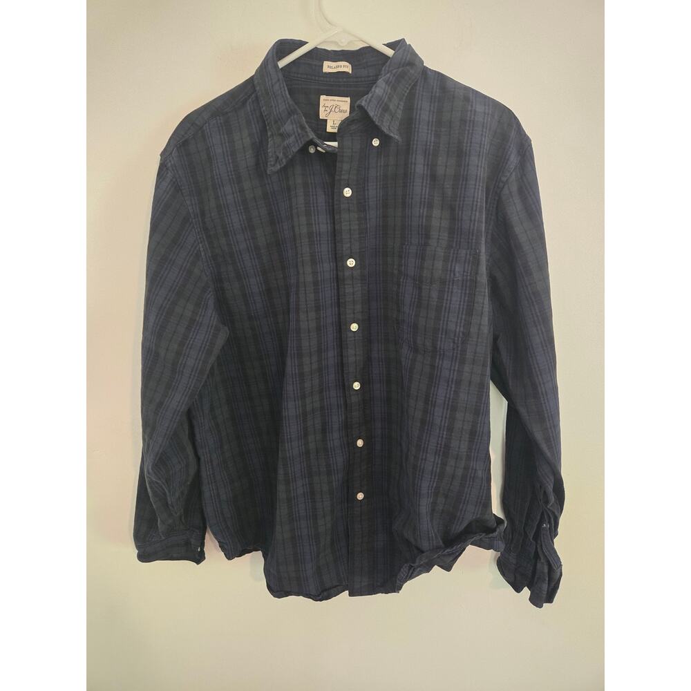 NWOT J. Crew Relaxed Fit Shirt Men's L Blue and green plaid Long Sleeve